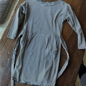 Striped Long Sleeve Tie-Waist Dress - Black & White